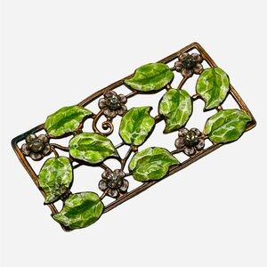Vintage 1930’s Enamel Leaf and Flower Rectangular Brooch
